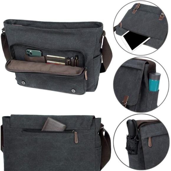 MessengerBag for Men Retro,Canvas Satchel Briefcases LaptopBag fit 13.3 15.6Inch - Picture 4 of 7